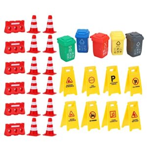 toyandona 31pcs road signs for kids, miniature plastic traffic cones mini barrel roadblocks toys set educational playset pieces for boys& girls