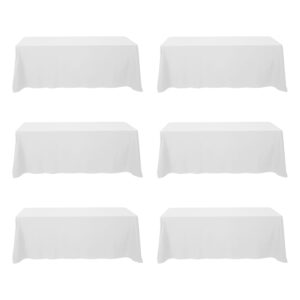 brillmax 6 pack white tablecloths for 8 foot rectangle tables 90 x 156 inch - 8ft rectangular bulk linen polyester fabric washable long clothes for wedding reception banquet party buffet restaurant