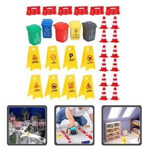 TOYANDONA 31Pcs Road Signs for Kids, Miniature Plastic Traffic Cones Mini Barrel Roadblocks Toys Set Educational Playset Pieces for Boys& Girls