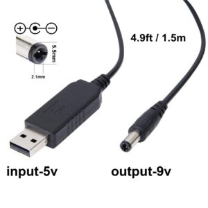 Sqrgreat USB DC 5V to DC 9V Voltage Power Supply Cable - USB to 9V Cable with DC Jack 5.5 x 2.1mm, Tip Negative(-) Design, Max DC-5V-to-9V 0