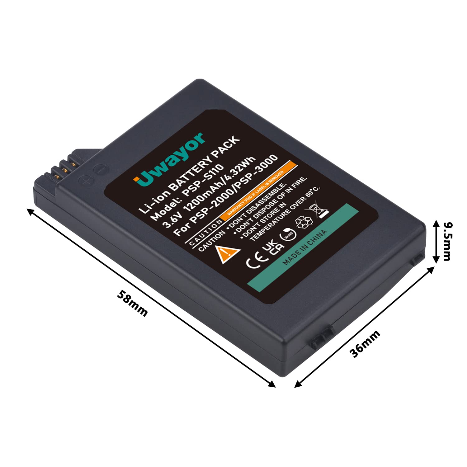 Uwayor PSP 2000 Rechargeable Battery for Sony PSP-2000 PSP-3000 PSP-S110 Console, PSP-2001, PSP-3000, PSP-3001, PSP-3002, PSP-3004 Console