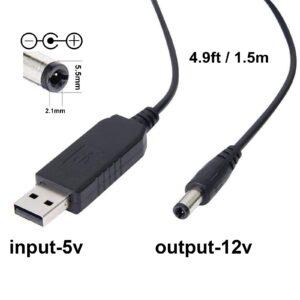 Sqrgreat 5v to 12v Step Up Cable, USB Adapter with DC Jack 5.5 x 2.1mm for Fan, Table Lamp, Piano Keyboard, Bluetooth Audio, Wireless Router, Speakers & More(4.9ft) (DC-5V-to-12V)