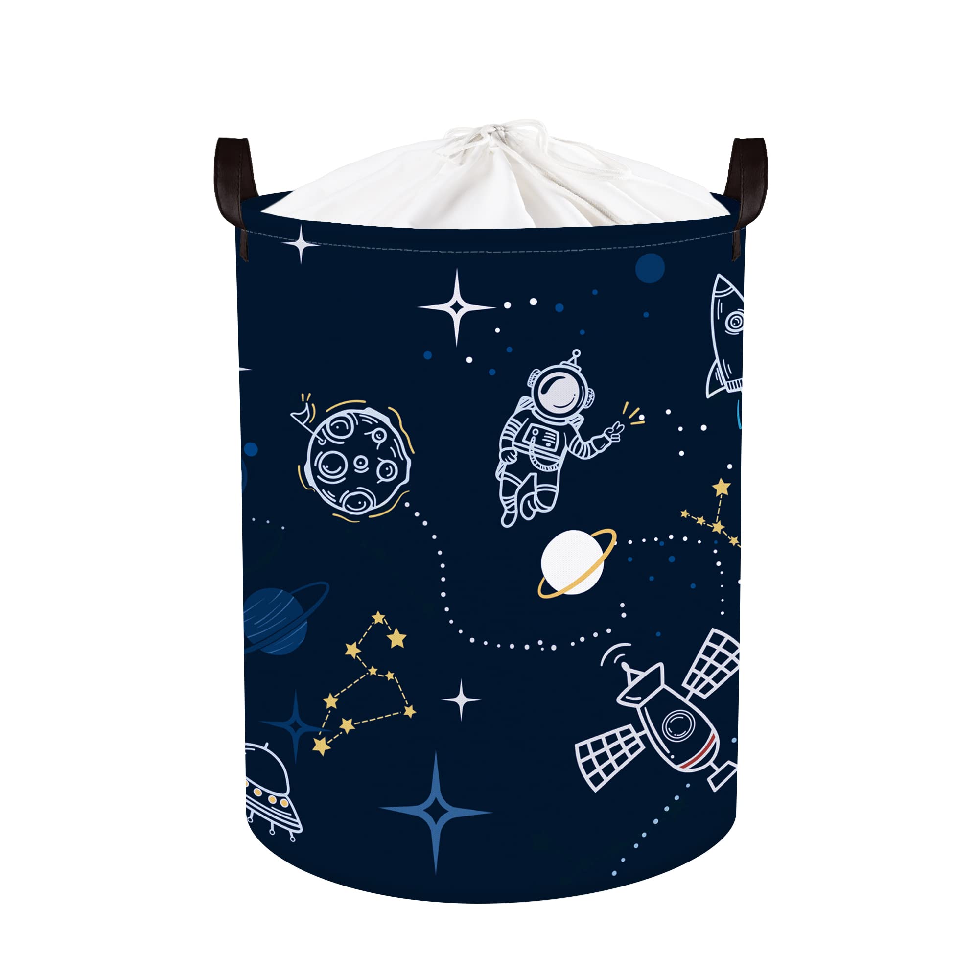 Clastyle 45L Spaceships Rocket Astronaut Nursery Hamper Outer Space Planet Clothes Toys Storage Basket with Drawstring