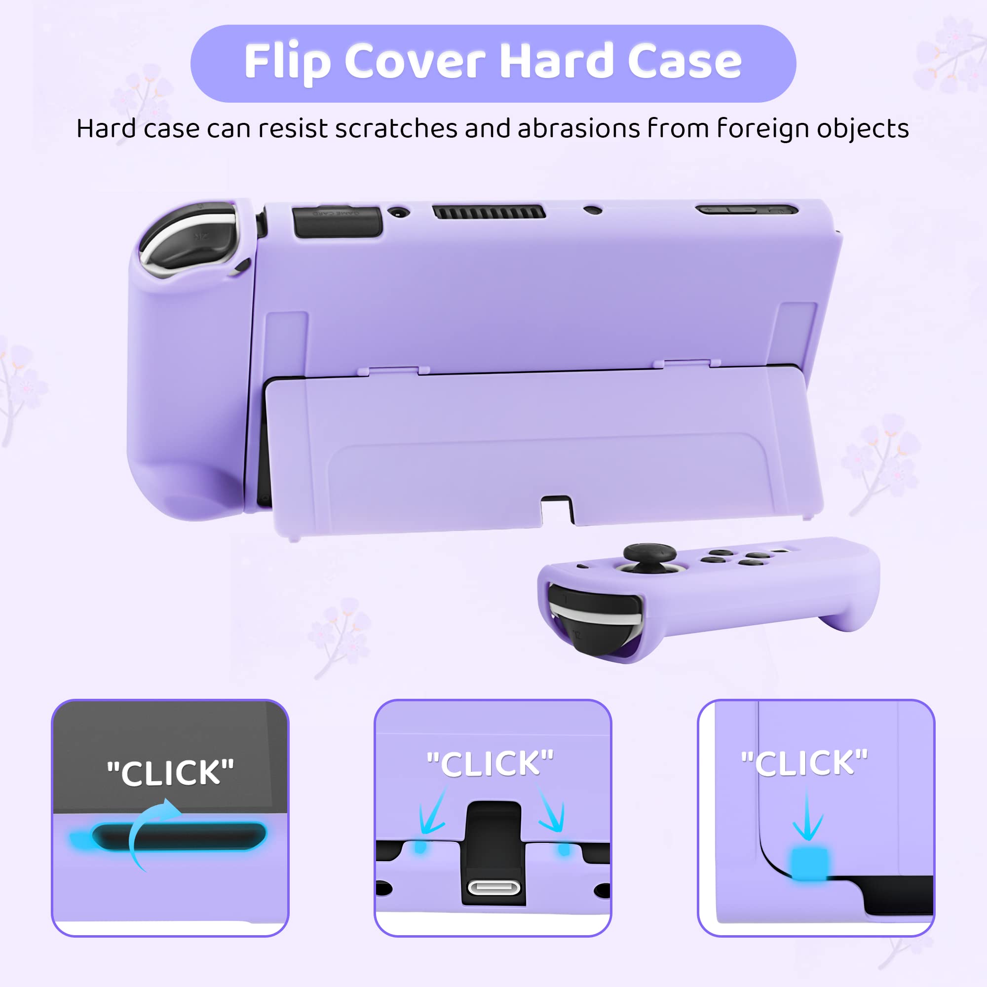 FUNDIARY Carrying Case for Nintendo Switch OLED, Cute Storage Carry Case for Switch OLED Accessories with Flip Case, Screen Protector, Adjustable Shoulder Strap, Wrist Band and 4 Thumb Caps (Purple)