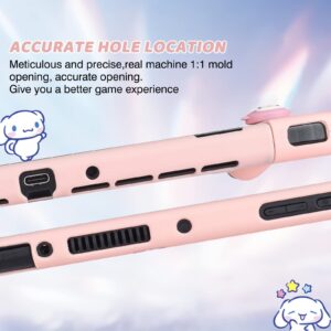 DLseego Pink Dog Switch OLED Case Dockable Protective Hard Shell Shockproof Scratch Resistant Baby Skin Touch Cover with 4PCS Cute Thumb Grips Caps