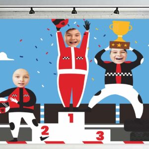 F1 Race Car Trophy Podium Banner Backdrop Background Pretend Play Party Game Racing Car Sports Checkered Flag Theme Decor for Boys Teen Birthday Party Baby Shower Favors Supplies Decorations