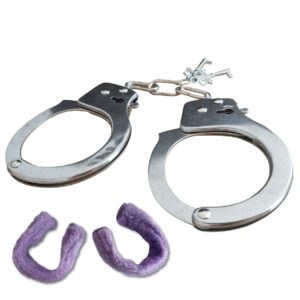 fluffy wrist plush handcuffs toy police costume prop accessories halloween cosplay party toy handcuff with keys(purple)