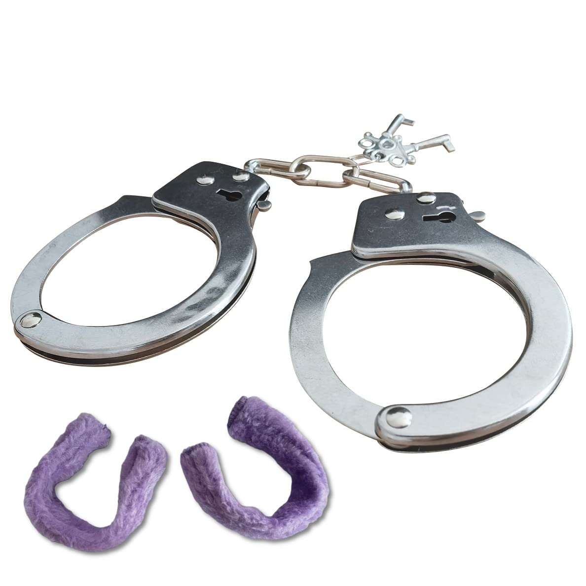 Fluffy Wrist Plush Handcuffs Toy Police Costume Prop Accessories Halloween Cosplay Party Toy Handcuff with Keys(Purple)