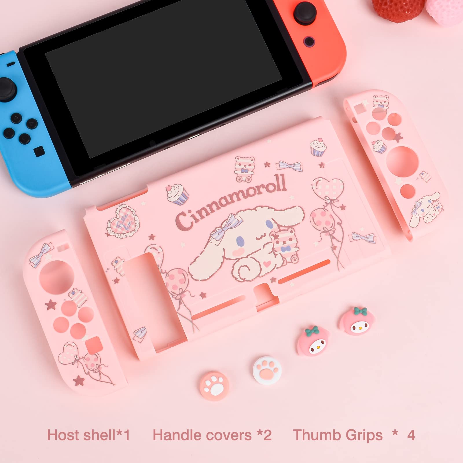 DLseego Cute Dog Switch Protective Case Dockable Soft Silicone Shell Shockproof Scratch Resistant Cover Joy Con Skin with 4PCS Lovely Thumb Grips Caps