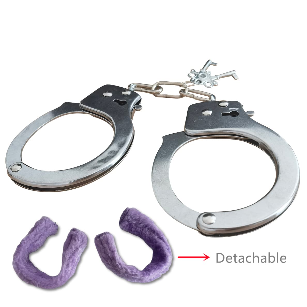 Fluffy Wrist Plush Handcuffs Toy Police Costume Prop Accessories Halloween Cosplay Party Toy Handcuff with Keys(Purple)