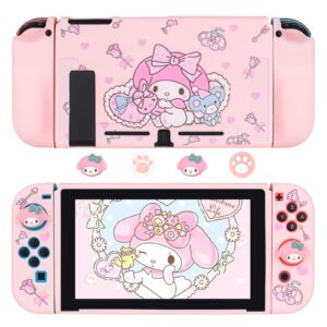 dlseego cute rabbit switch protective case dockable soft silicone shell shockproof scratch resistant cover joy con skin with 4pcs lovely thumb grips caps