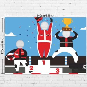 F1 Race Car Trophy Podium Banner Backdrop Background Pretend Play Party Game Racing Car Sports Checkered Flag Theme Decor for Boys Teen Birthday Party Baby Shower Favors Supplies Decorations