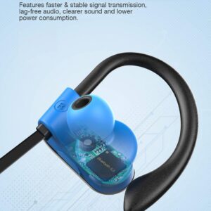 Otium Bluetooth Headphones, Wireless Earbuds IPX7 Waterproof Sports Earphones with Mic HD Stereo Sweatproof in-Ear Earbuds Gym Running Workout 15 Hours Battery Sound Isolation Headsets Blue