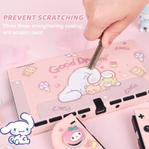 DLseego Pink Dog Switch OLED Case Dockable Protective Hard Shell Shockproof Scratch Resistant Baby Skin Touch Cover with 4PCS Cute Thumb Grips Caps