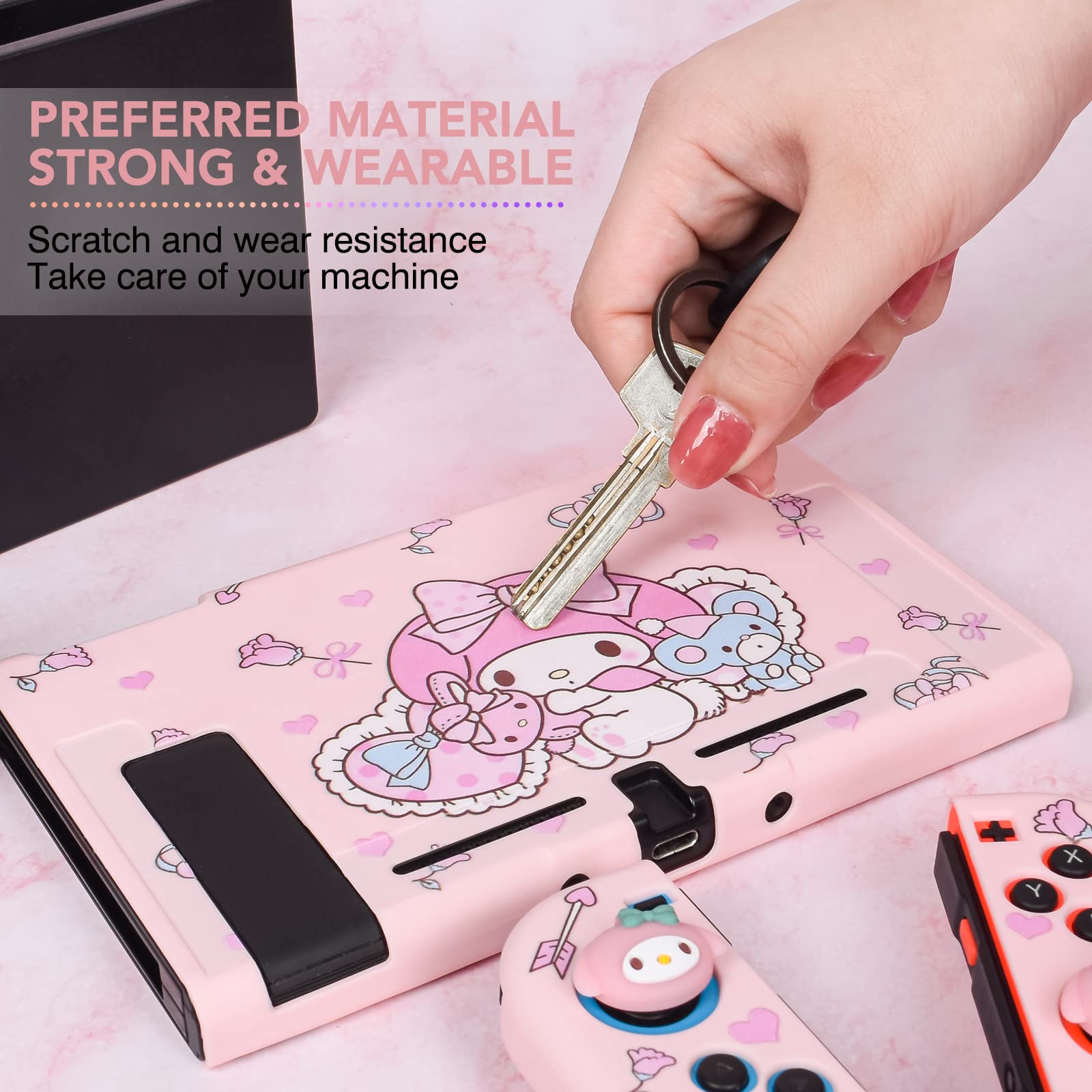 DLseego Cute Rabbit Switch Protective Case Dockable Soft Silicone Shell Shockproof Scratch Resistant Cover Joy Con Skin with 4PCS Lovely Thumb Grips Caps