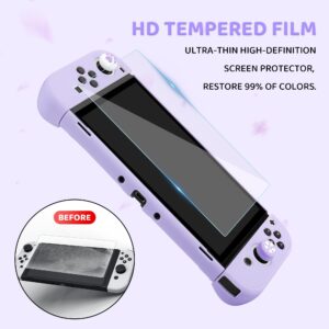 FANPL Case bundle for Nintendo Switch OLED Accessories, Carrying Case for Switch OLED and Joy Con Controller with Hard Flip Protective Case and Screen protector, 4 Thumb Grips, Shoulder Strap (Purple)