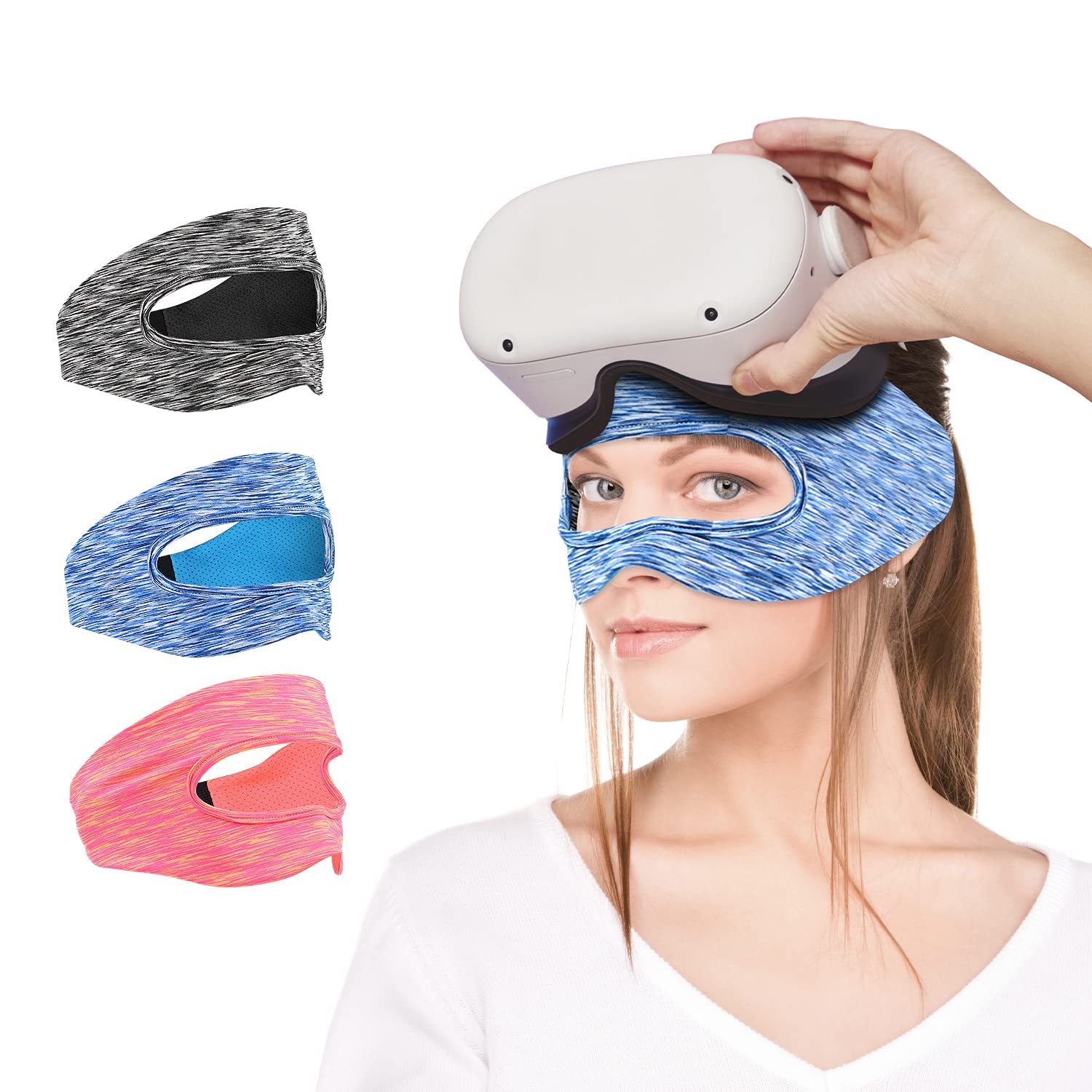 MCOCO Home VR Eye Mask Cover Breathable Sweat Band Adjustable Sizes HMD Padding for VR Workouts Supernatual with Virtual Reality Headsets (3pcs) (Black+Blue+Orange)