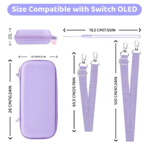 FUNDIARY Carrying Case for Nintendo Switch OLED, Cute Storage Carry Case for Switch OLED Accessories with Flip Case, Screen Protector, Adjustable Shoulder Strap, Wrist Band and 4 Thumb Caps (Purple)