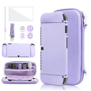 gldram purple sakura carrying case for nintendo switch oled console & j-con, 9 in 1 accessories bundle for girls with portable pu travel case & silicon switch oled protective skin cover