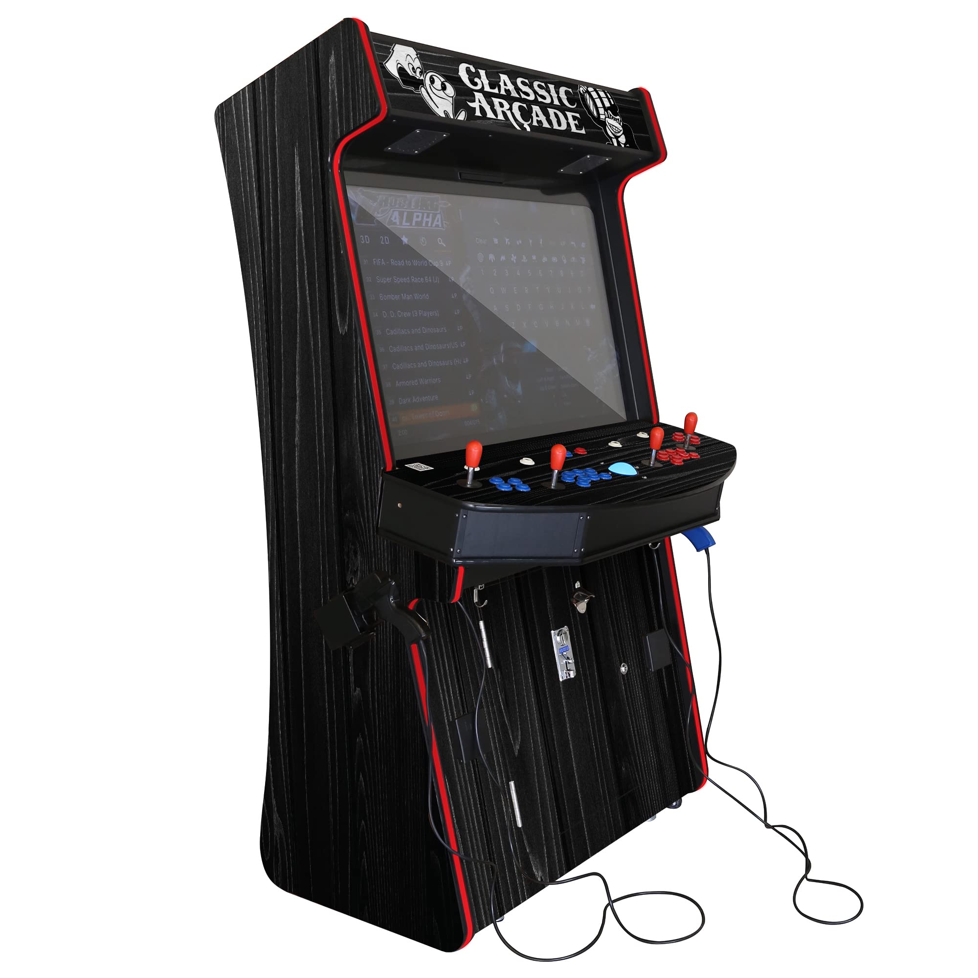 Creative Arcades Full-Size Commercial TR2 Classic Slimline Arcade Machine, 2 Lightguns, Stand-up Arcade 4 Player 43" LCD HD Monitor 9043 Games, Trackball, LED Trim, 2 Tall Stools