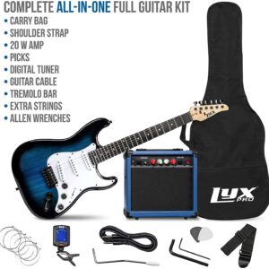 LyxPro Full Size Electric Guitar Blue with 20w Amp Package with All Accessories, Mackie Producer 2-2 Audio/Midi interface With Music Production Software Download and Professional Headphones