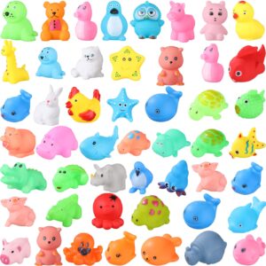 50 pcs baby bath toys bulk infant bath toys water float squeak rubber animal toys bathtub pool toy for toddlers kids bath time shower party favors birthday gifts, random style