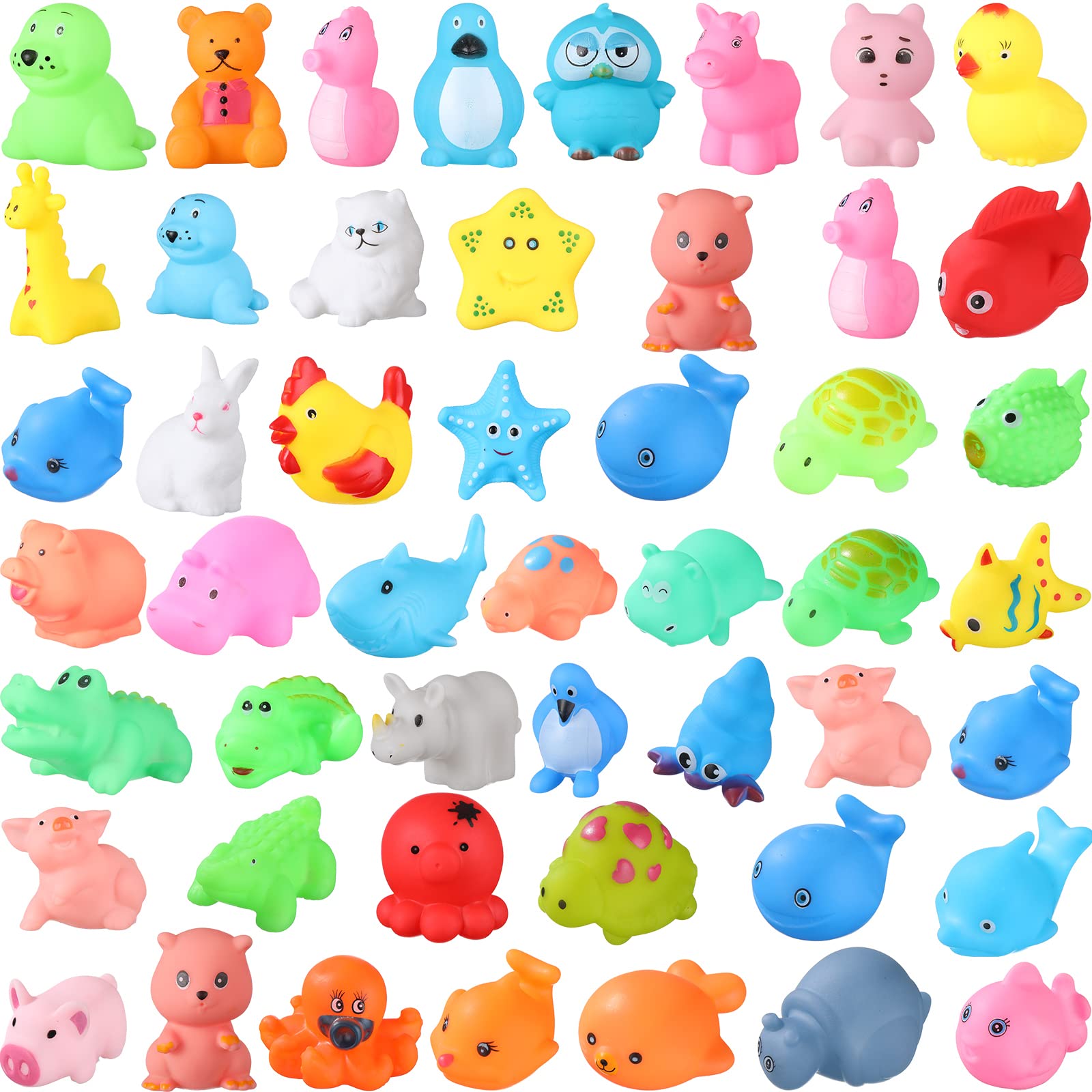 50 Pcs Baby Bath Toys Bulk Infant Bath Toys Water Float Squeak Rubber Animal Toys Bathtub Pool Toy for Toddlers Kids Bath Time Shower Party Favors Birthday Gifts, Random Style