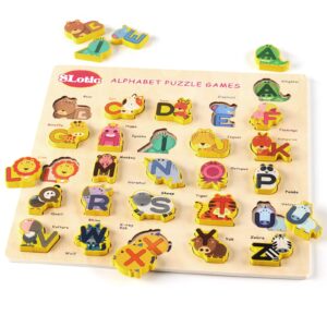 Wooden Peg Animal Alphabet Puzzle Game for Toddlers 2-6 Years Old, Alphabet Puzzles with Animal Shapes and Letters for Boys and Girls, Educational Alphabet Learning Gift Toys for Kids Ages 2 3 4 5 6