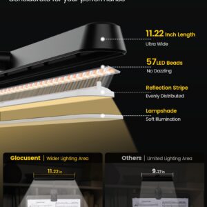 Glocusent 57 LED Super Bright Music Stand Light, Eye Caring Clip-on Piano Light, 3 Color & 5 Brightness, USB-C Rechargeable, Long Lasting up to 140 Hrs, Perfect for The Piano, Sheet Music