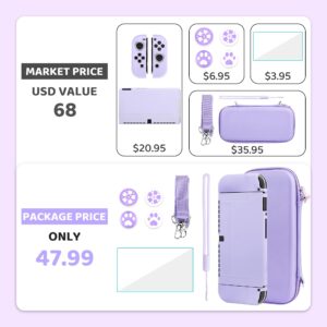 GLDRAM Purple Sakura Carrying Case for Nintendo Switch OLED Console & J-Con, 9 in 1 Accessories Bundle for Girls with Portable PU Travel Case & Silicon Switch OLED Protective Skin Cover