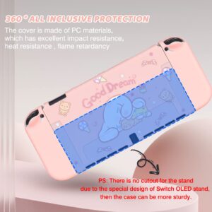 DLseego Pink Dog Switch OLED Case Dockable Protective Hard Shell Shockproof Scratch Resistant Baby Skin Touch Cover with 4PCS Cute Thumb Grips Caps