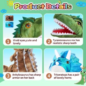 3Pcs Dinosaurs Plush Toys, Dinosaur Hand Puppets Kids Toys,Stuffed Animals Plush Toys Interactive Games for Boys Girls Age 4 5 6 7 8