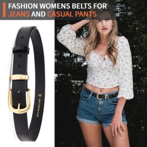 wolksprong Womens Belts for Jeans 1.1" Width Ladies Belts for Dresses Full Grain Leather Gold Buckle Belt Gift Box