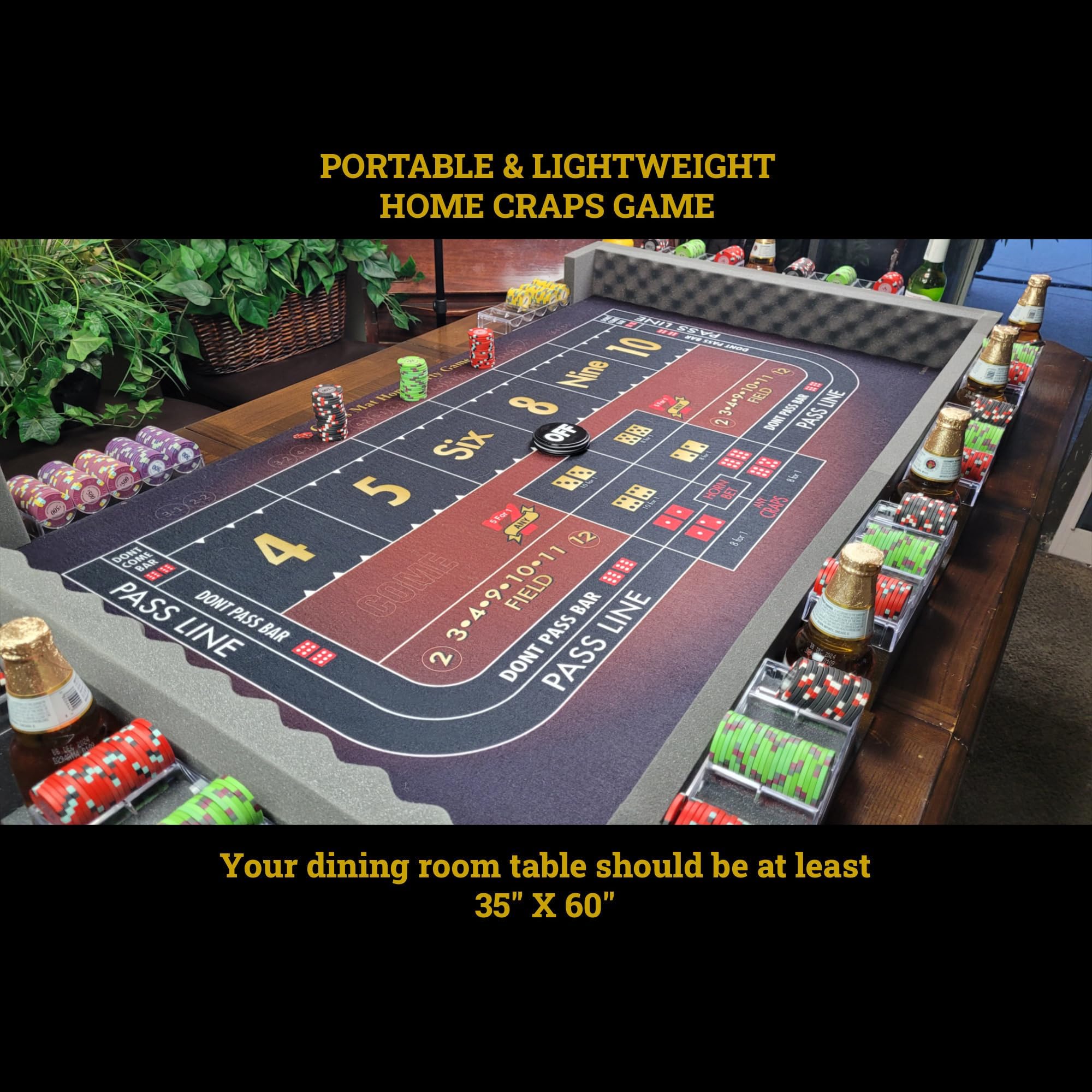 Casino Dealer Mats Premium Quality Craps Mat - New Black - Lightweight Portable - Fits on Most Dining Room Tables - The Ultimate Home Style Party Game, BLACK (NEW)