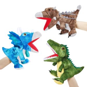 3Pcs Dinosaurs Plush Toys, Dinosaur Hand Puppets Kids Toys,Stuffed Animals Plush Toys Interactive Games for Boys Girls Age 4 5 6 7 8