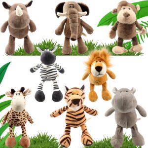 haconba 8 pieces 11 inch jungle animal plush toys plush lion elephant zebra giraffe tiger monkey rhino hippopotamus safari stuffed animals set for jungle safari zoo theme parties