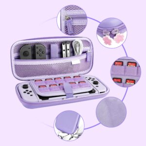 GLDRAM Purple Sakura Carrying Case for Nintendo Switch OLED Console & J-Con, 9 in 1 Accessories Bundle for Girls with Portable PU Travel Case & Silicon Switch OLED Protective Skin Cover