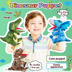 3Pcs Dinosaurs Plush Toys, Dinosaur Hand Puppets Kids Toys,Stuffed Animals Plush Toys Interactive Games for Boys Girls Age 4 5 6 7 8