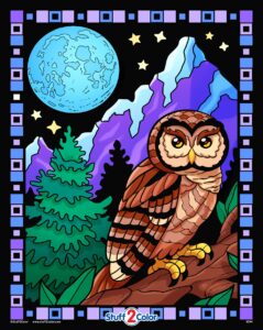 midnight owl velvet coloring poster - all ages coloring for kids, toddlers, teens, and adults (great for arts and crafts coloring time, after school, or as a family activity)