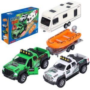 g.c 4 pack pickup truck trailer toys for boys&girls kids toy camper boat diecast truck vehicle 1:36 scale pull back metal car toys playset with light sound