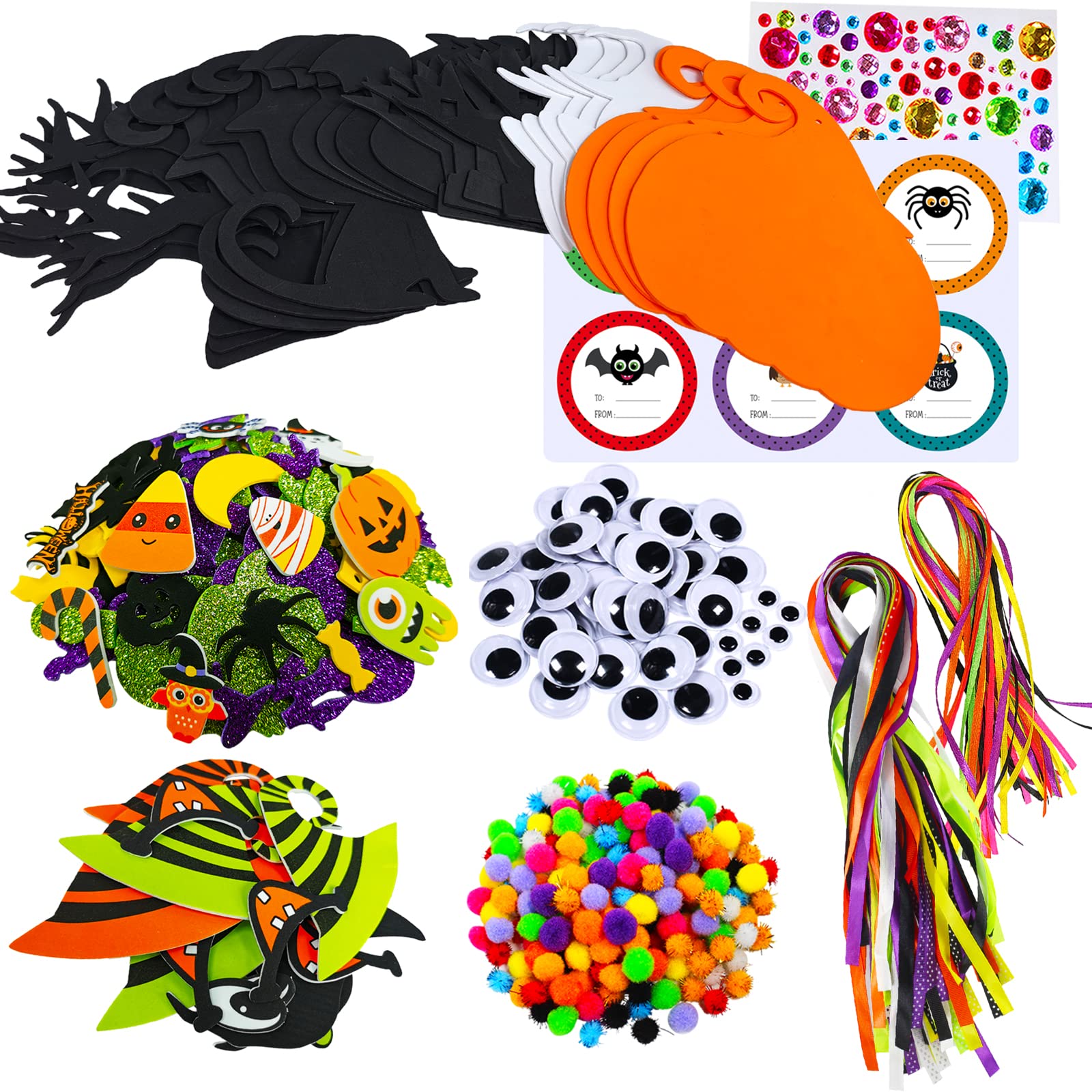 Winlyn 24 Sets Halloween Craft Kits DIY Halloween Pumpkin Ghost Bat Black Tree Ornaments Decorations Art Sets Fall Crafts Foam Stickers Arts and Crafts Supplies Kit for Kids Party Classroom Activities