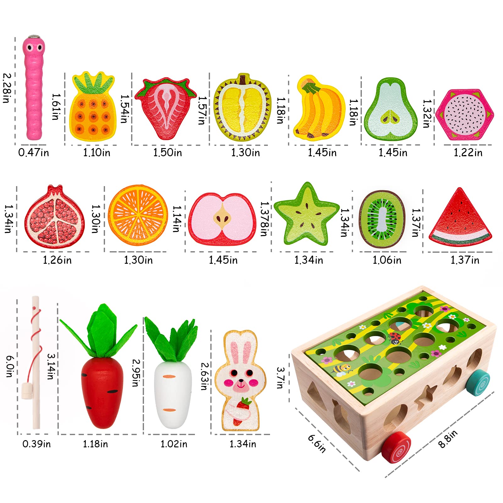 Achiyway Montessori Toys for Baby Boys Girls Age 2 3 4 5 Year Old, Wood Preschool Learning Fine Motor Skills Game, Baby Educational Toddler Toys (Fruits Games)