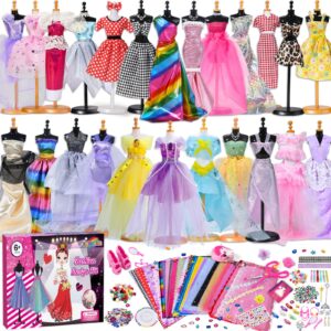 B Bascolor Girls Fashion Design Kids Sewing Craft Kit for Making 60 Pack Doll Cloth Accessories Dress Up, Art Crafts for Girl Ages 8-12+ Preteen Designer Creativity DIY Toy Christmas Birthday Gift