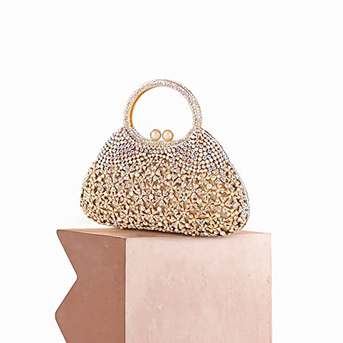 DEBIMY Ladies Elegant Formal Evening Bag Sparkly Clutch Glittering Rhinestone Crystal Handbag and Purse for Wedding Party Gold Colorful