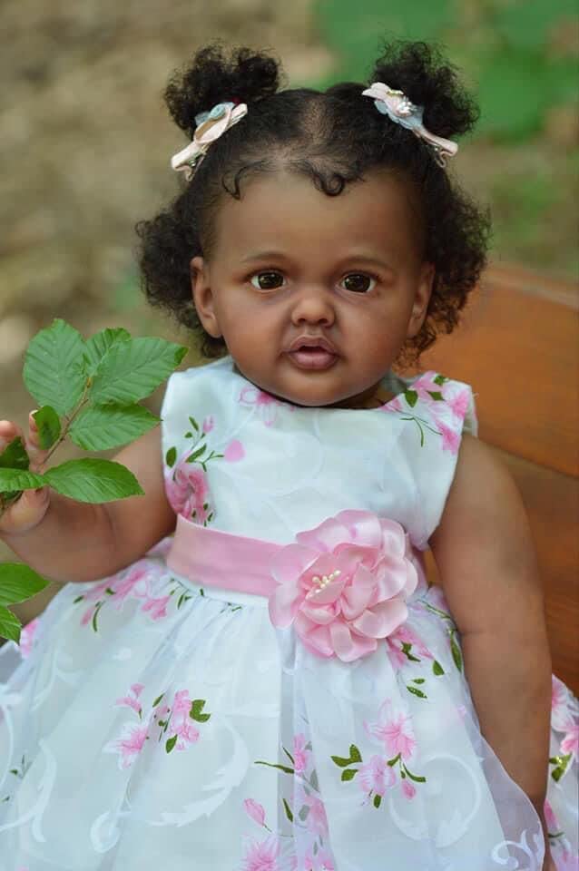 iCradle 28 Inch Toddler Reborn Doll Girl Black Reborn Baby African American Silicone Baby Dolls Weighted Cloth Body Brown Eyes Handmade Doll Toys for Children Gifts