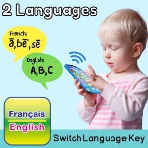 ZeenKind Baby Phone Toy English & French Learning for Toddlers 1 2 3 Years Old, Learn French Francais ABC Numbers Animal Sounds, Interactive Bilingual Cellphone Toy for Kids, Blue