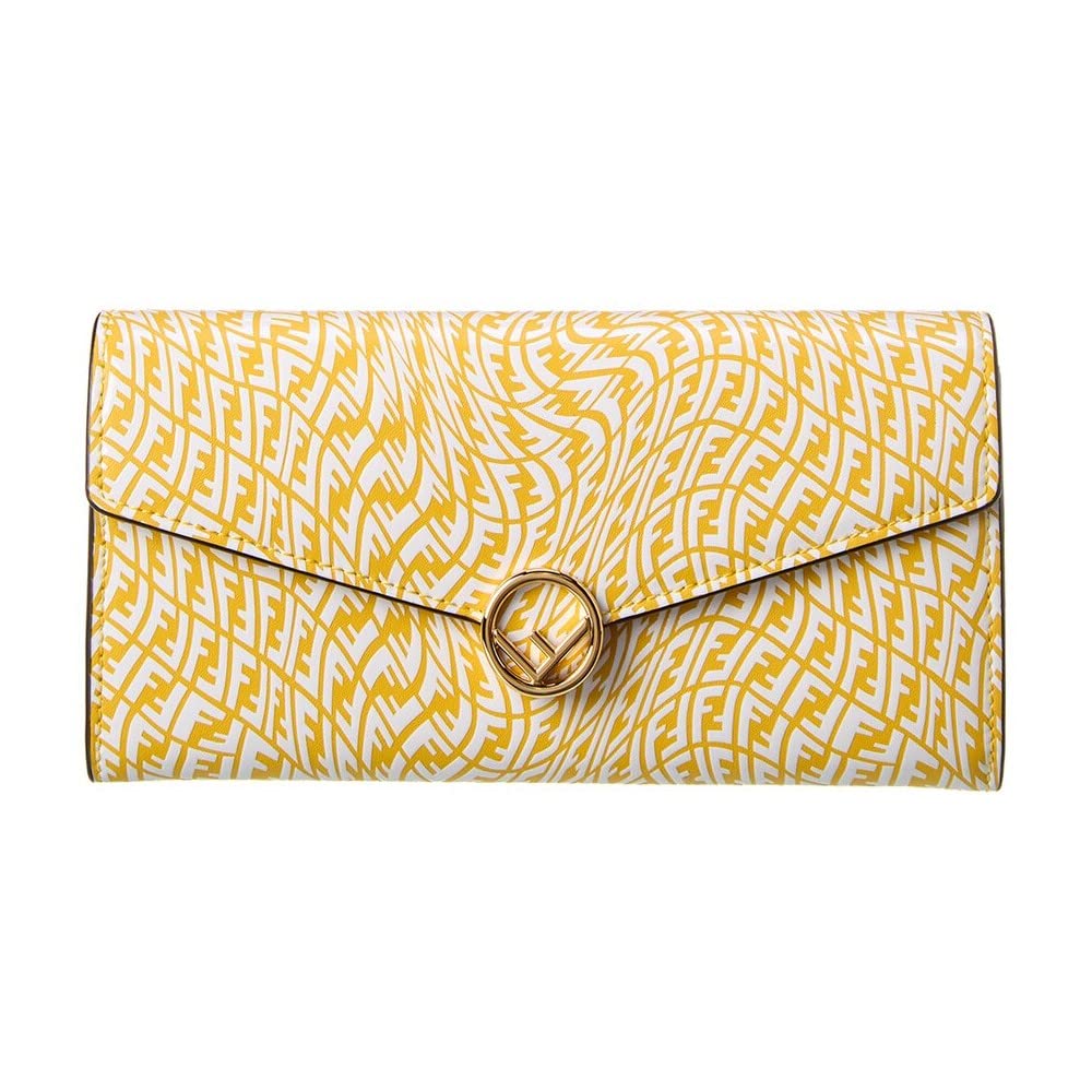 Fendi F is Fendi Yellow Leather Vertigo Print Long Wallet 8M0251