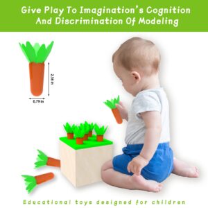 4-in-1 Montessori Wooden Toy for 1+ Year Old,Wooden Play Kit Kids Toy Box - Carrot Harvest Games, Infant Coin Box, Fine Motor Skills Toys and Cotton Swab Drop Game Box,Gift for Babies 6-12 Month