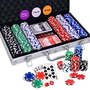 Kaupun Poker Chip Set - 300PCS Poker Set with Aluminum Case, 11.5 Gram Clay Casino Chips for Texas Holdem Blackjack Gambling