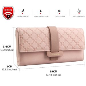 FT FUNTOR RFID Wallets for Women, Trifold Womens Wallet with Coin Zipper Pocket Vegan Leather Ladies Wallets Coins Zipper Pocket with ID Window (Blush pink)